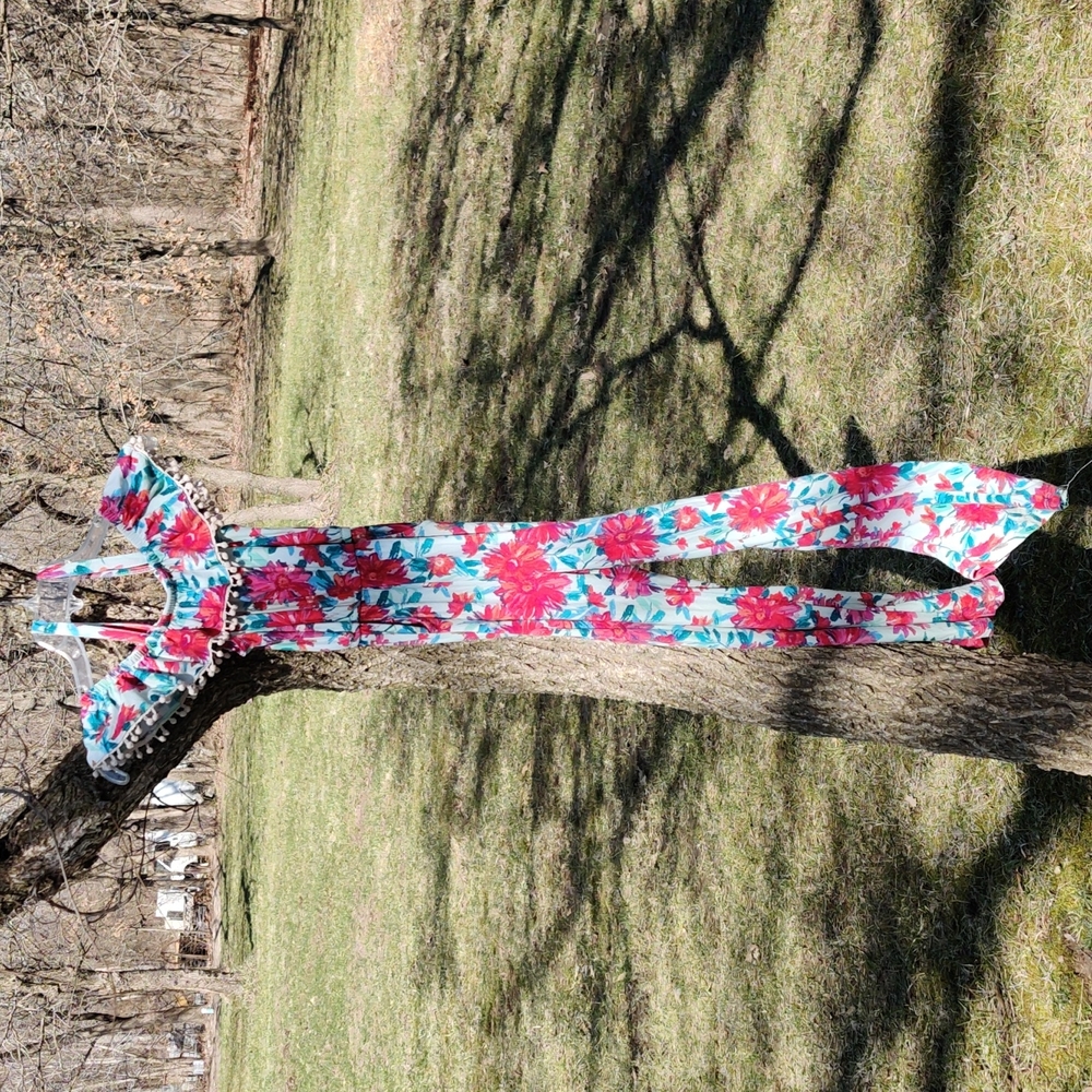 1st KISS Romper - girls size 10/12. Flower print w/ bead tassels.